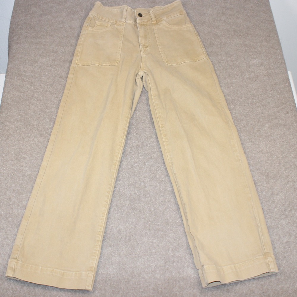 Sidefeel Womens High Rise Wide Leg Khaki Pants Tan Stretch Size 4 Utility Pocket